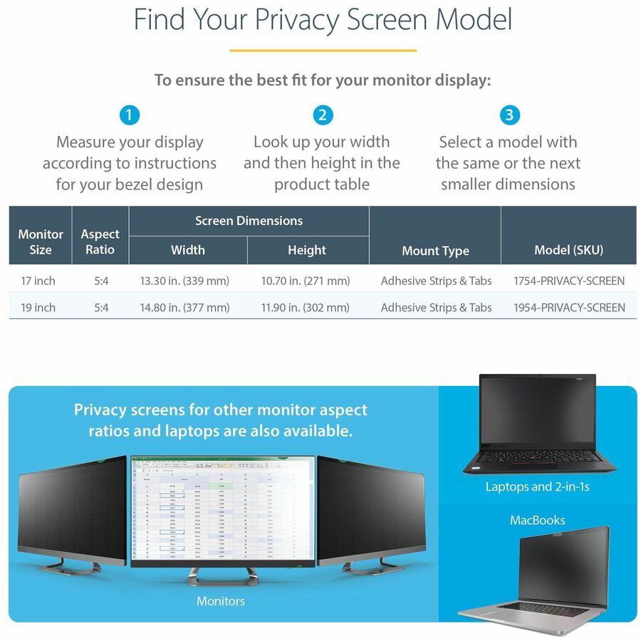 StarTech.com 17-inch 5:4 Computer Monitor Privacy Filter, Anti-Glare Privacy Screen w/51%