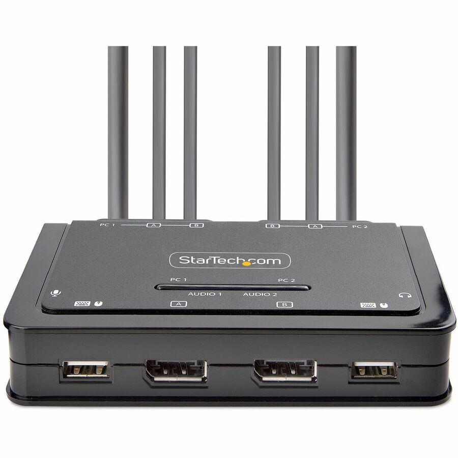 StarTech.com 2-Port Dual-Monitor DisplayPort Cable KVM Switch, 4K 60Hz, Compact KVM with