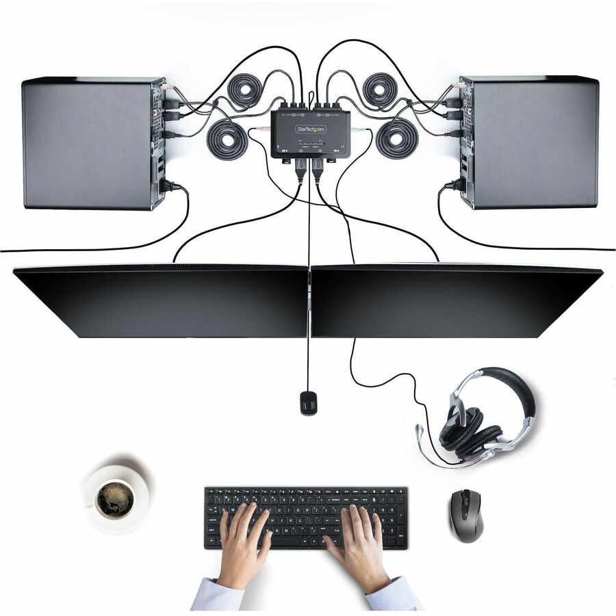 StarTech.com 2-Port Hybrid USB-C DisplayPort Cable KVM Switch, 4K 60Hz, Compact KVM with