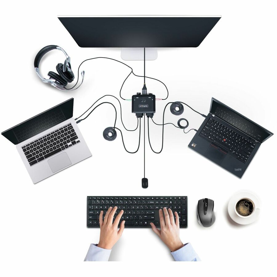 StarTech.com 2-Port USB-C Cable KVM Switch, 4K 60Hz DisplayPort Output, Compact KVM with