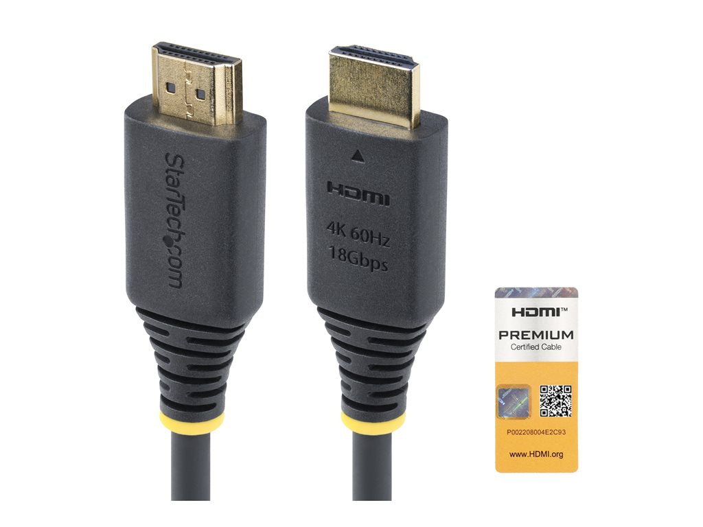 StarTech.com 3ft (0.9m) Premium Certified High Speed HDMI Cable, 4K60Hz - Premium High Speed - HDMI cable with Ethernet - HDMI HDMI2-CABLE-4K60-3F
