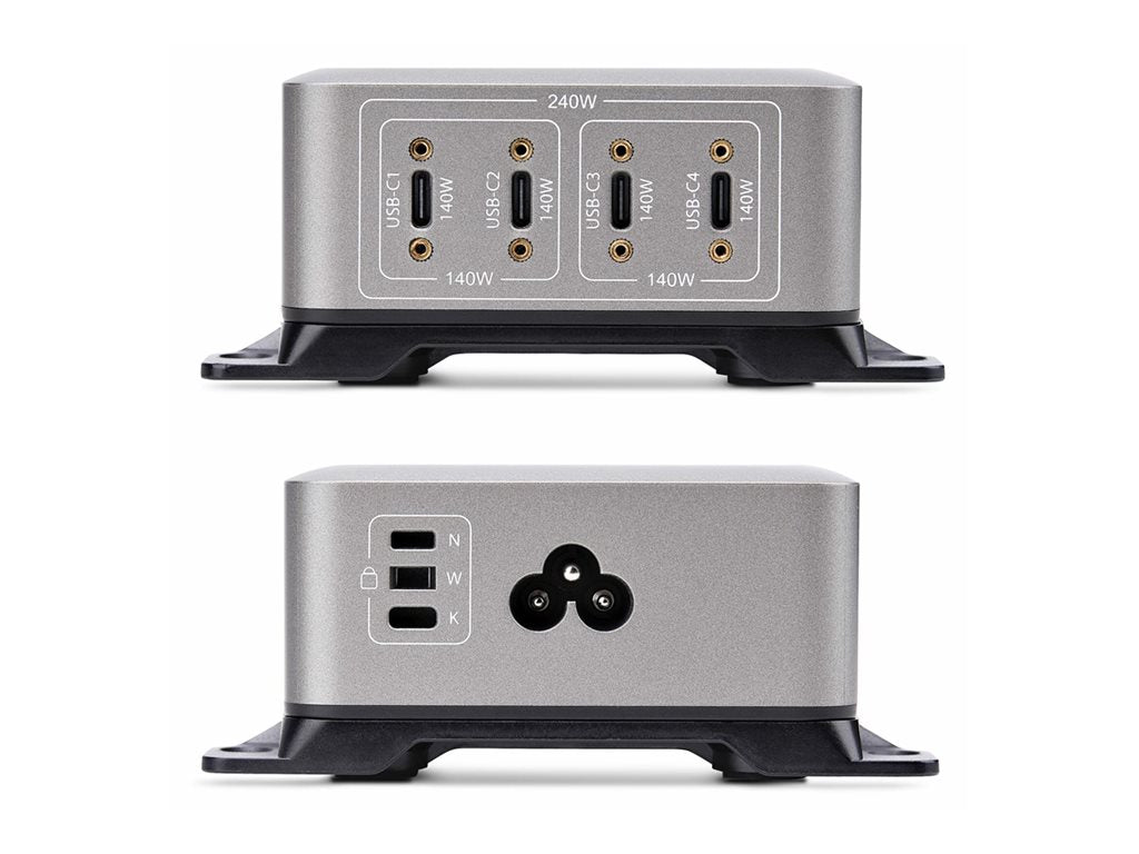StarTech.com 4-Port USB-C Charger, 240W Total, Single Port 140W EPR - Power adapter - with surface mount bracket - 240 Watt - 424DNA-USB-C-CHARGER
