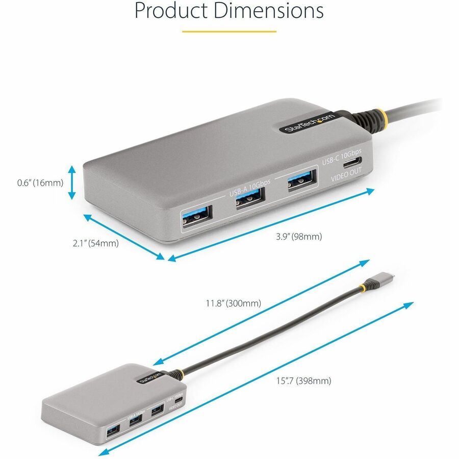 StarTech.com 4-Port USB-C Hub with USB-C DP Alt Mode Video Output, 3x USB-A, 1x USB-C,