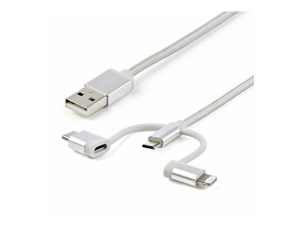 StarTech.com 6ft (1.8m) USB Multi-Charging Cable, USB-A to Lightning/USB-C/Micro-USB, Apple MFi Certified, Braided Nylon Jacket; LTCUB6GR