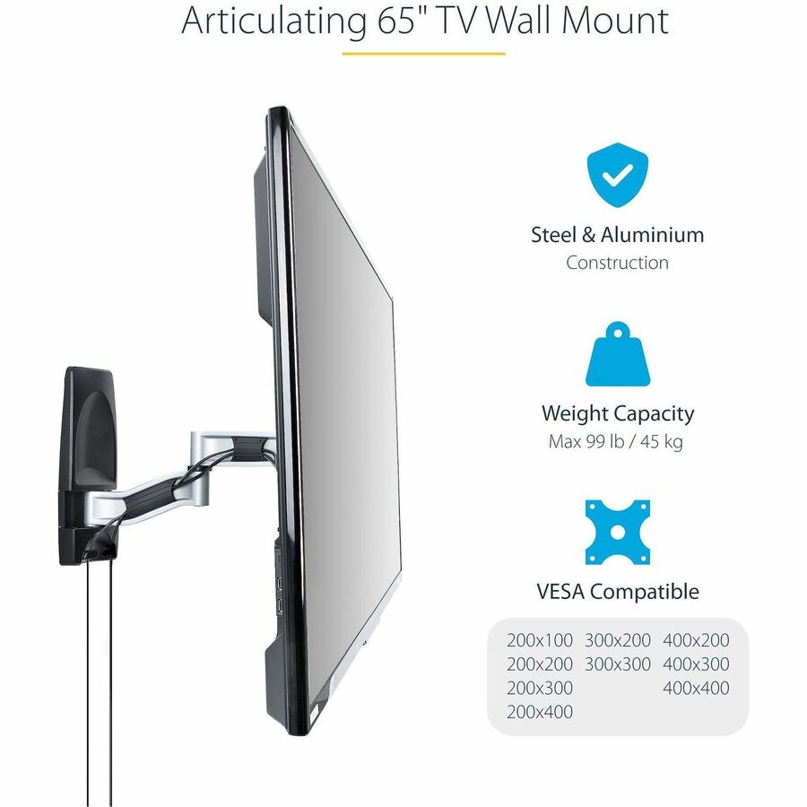 StarTech.com Articulating TV Wall Mount, VESA Wall Mount TV Bracket for 65