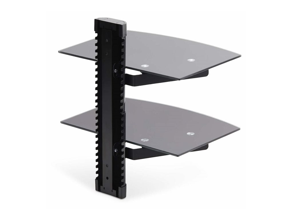 StarTech.com Dual Floating Wall-Mounted AV Shelves, Adjustable Height Shelf For Under TV, Organize A/V Equipment On Black Tempered 2B-WALL-MOUNT-SHELF