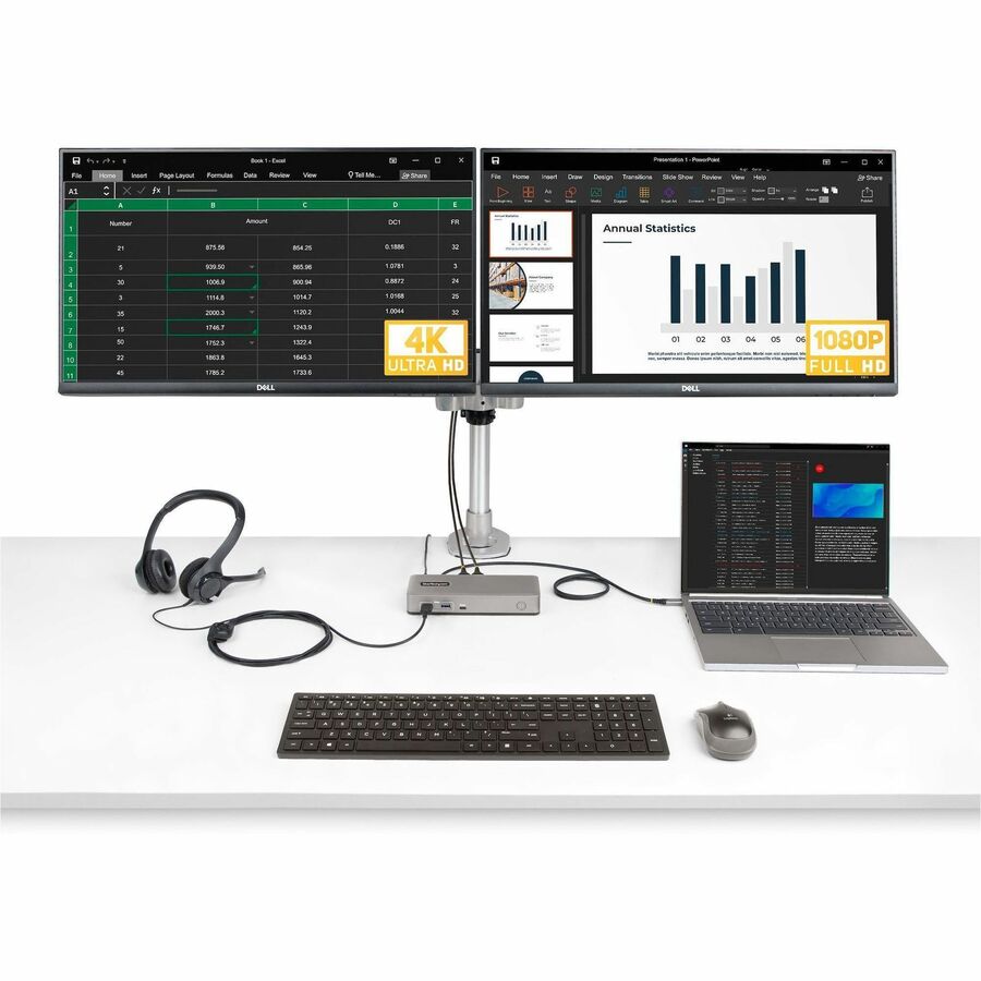 StarTech.com Dual-Monitor USB-C Docking Station, DisplayPort & HDMI/VGA Multi Monitor