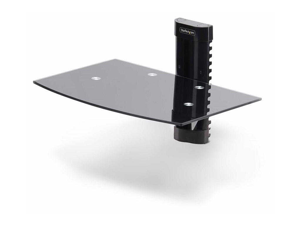 StarTech.com Floating Wall-Mounted AV Shelf, Adjustable Height Shelf For Under TV, Organize A/V Equipment On Black Tempered Glass 1B-WALL-MOUNT-SHELF