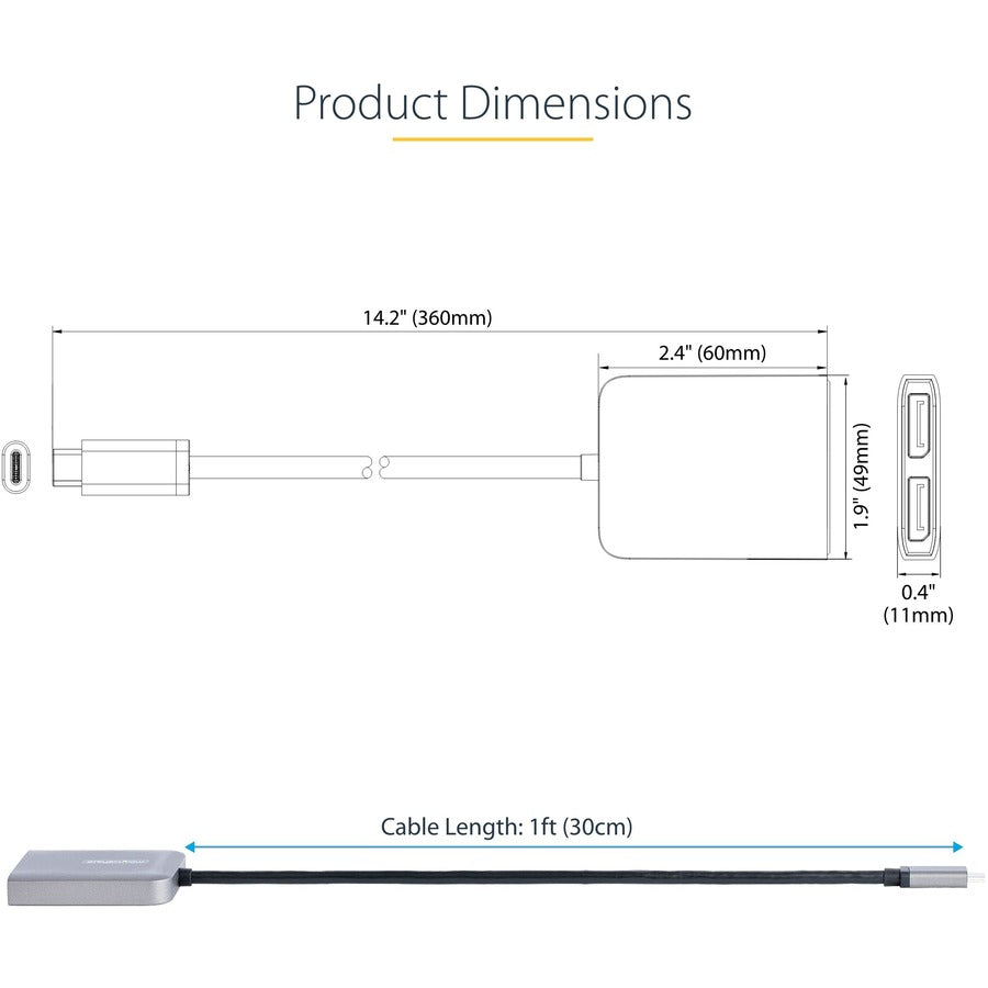 StarTech.com USB-C to Dual DisplayPort 1.4 Adapter, USB Type-C Multi-Monitor MST Hub, Dual 5K 60Hz DP Display Extender / Splitter, Windows MST14CD122DP