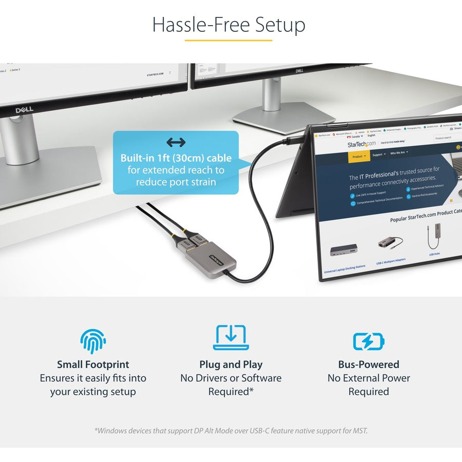 StarTech.com USB-C to Dual DisplayPort 1.4 Adapter, USB Type-C Multi-Monitor MST Hub, Dual 5K 60Hz DP Display Extender / Splitter, Windows MST14CD122DP