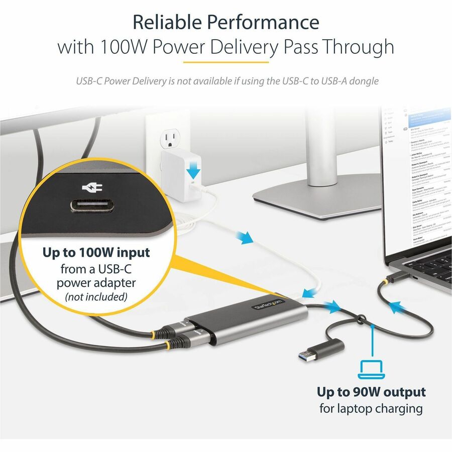 StarTech.com USB-C to Dual-HDMI Adapter, USB-C/A to 2x HDMI, 4K 60Hz, 100W PD