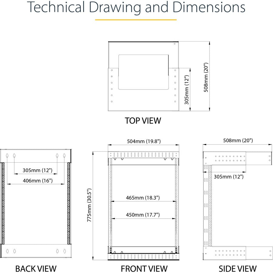 Startech.Com 15U 19" Wall Mount Network Rack - Adjustable Depth 12-20" 2 Post Open Frame Server Room