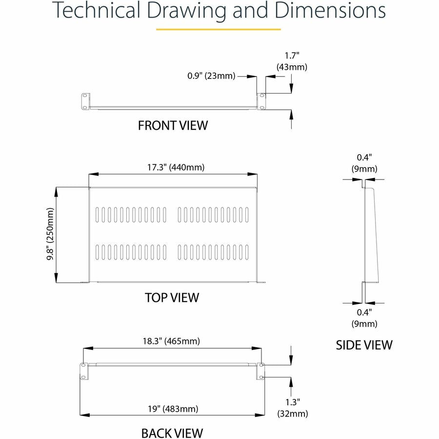 Startech.Com 1U Server Rack Shelf - Universal Vented Rack Mount Cantilever Tray For 19" Network Cabshelfv1U