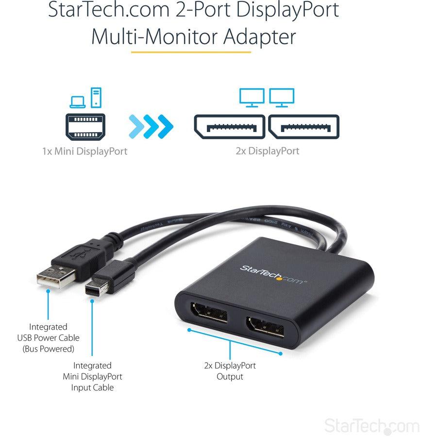 Startech.Com 2-Port Multi Monitor Adapter - Mini Displayport To 2X Displayport Mst Hub - Dual 4K