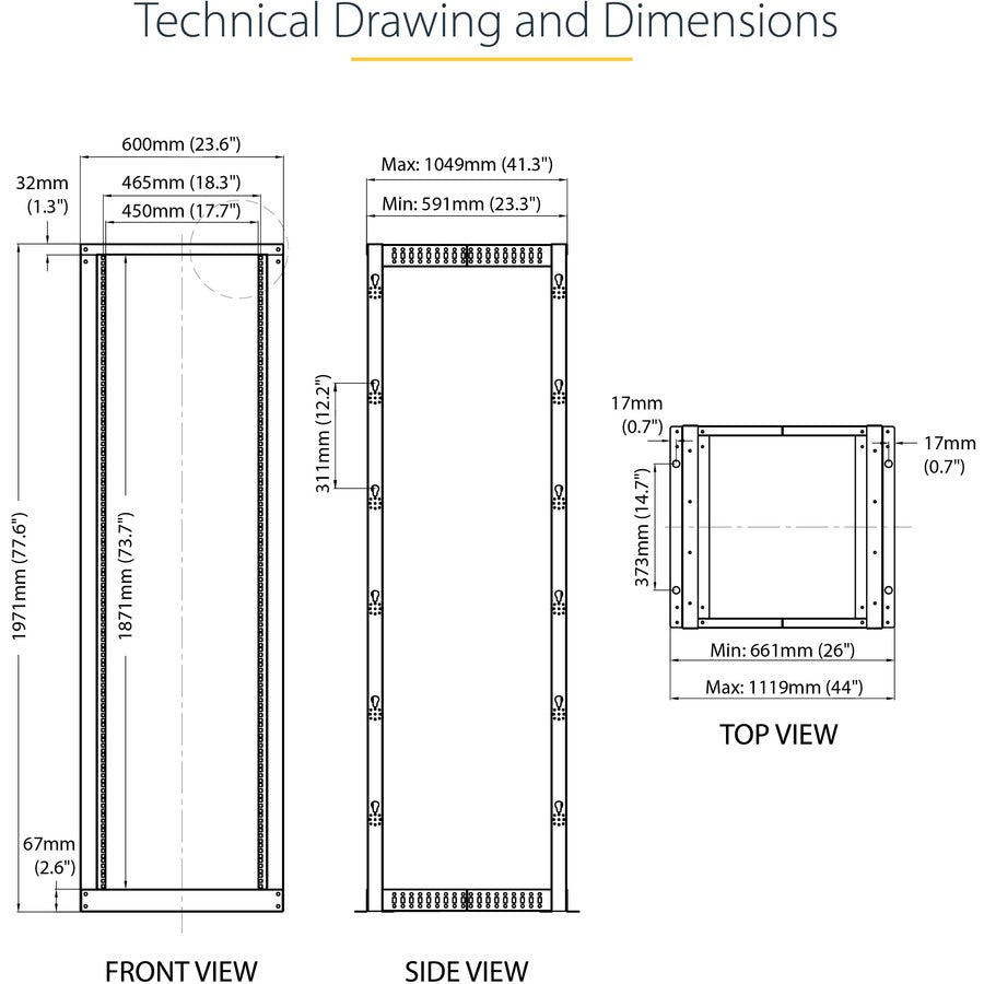 Startech.Com 42U 19" Open Frame Server Rack - 4 Post Adjustable Depth 23-41" Mobile - Free