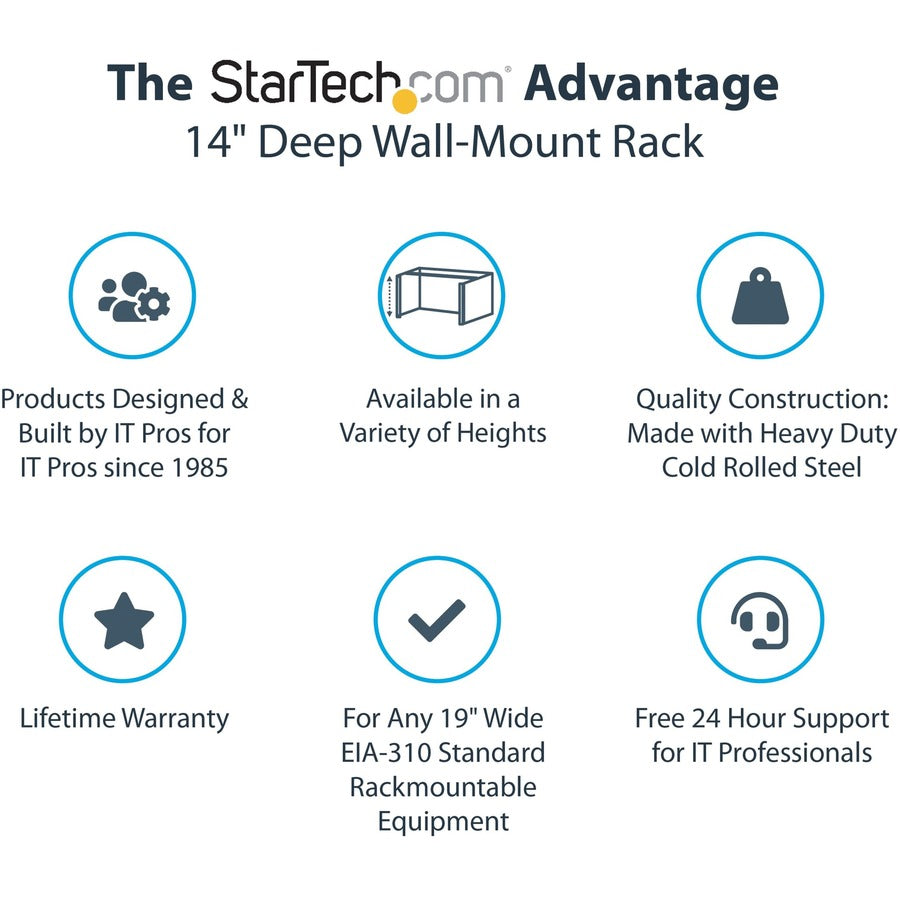 Startech.Com 4U Wall Mount Rack - 19" Wall Mount Network Rack - 13.78 Inch Deep (Low Profile) - Wall Mounting Patch Panel Bracket For Network Switches, It Equipment - 44Lb (20Kg) Capacity