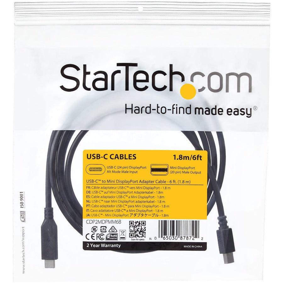 Startech.Com 6 Ft. (1.8 M) Usb-C To Mini Displayport Cable - 4K 60Hz - Black
