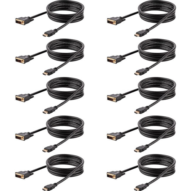 Startech.Com 6Ft (1.8M) Hdmi To Dvi Cable, Dvi-D To Hdmi Display Cable (1920X1200P), 10 Pack, Black, 19 Pin Hdmi Male To Dvi-D Male Cable Adapter, Digital Monitor Cable, M/M, Single Link - Dvi To Hdmi Cord (Hdmidvimm610Pk) - Adapter Cable - Hdmi Male To D