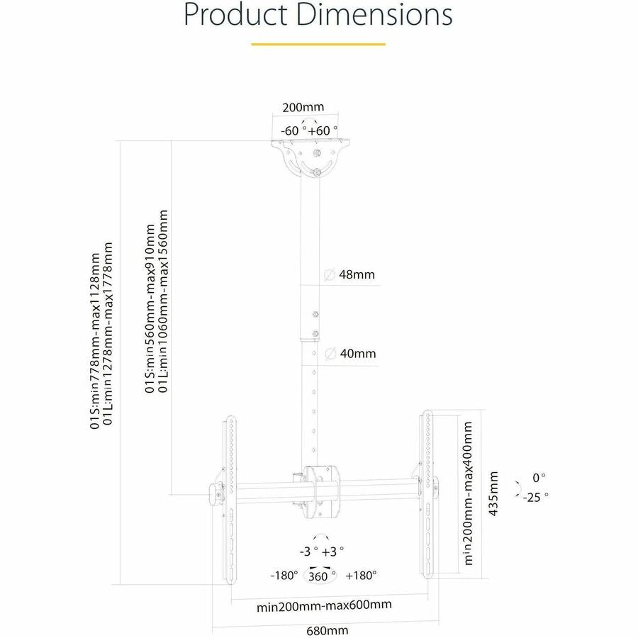 Startech.Com Ceiling Tv Mount - 3.5' To 5' Pole