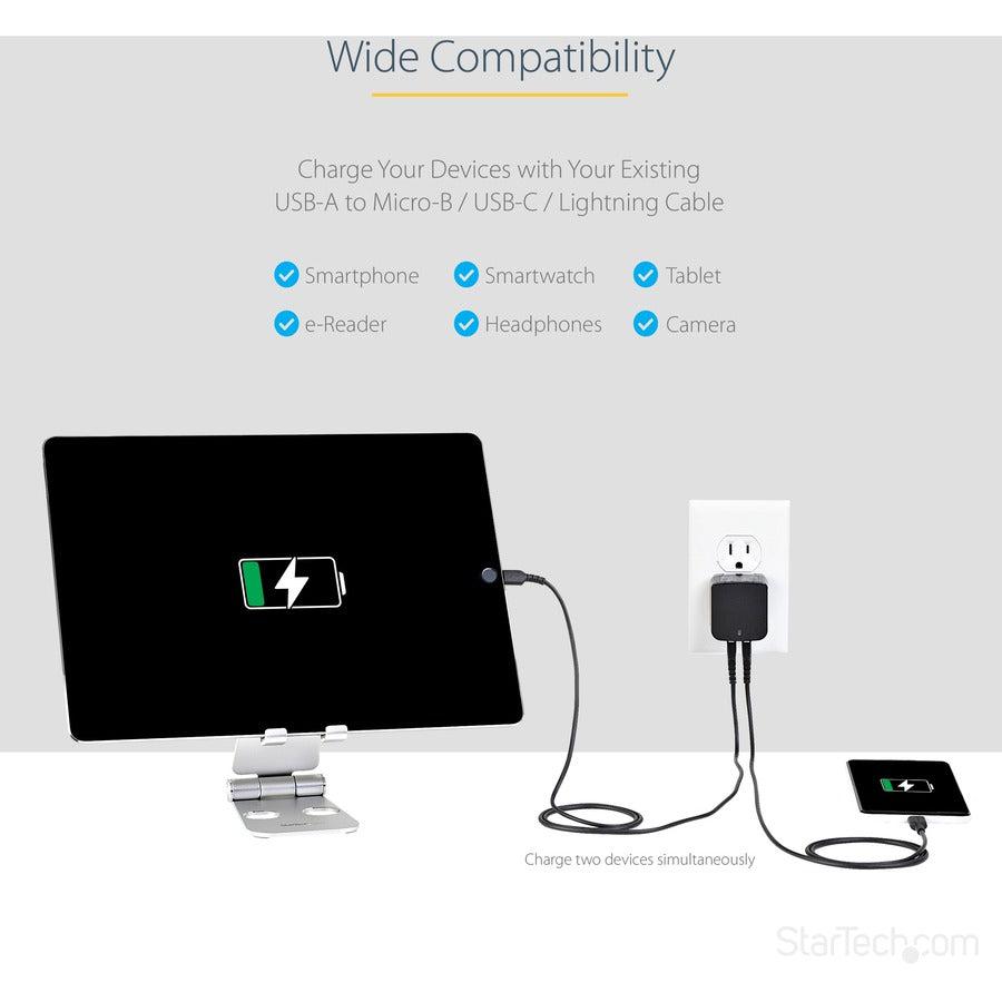 Startech.Com Dual-Port Usb Wall Charger - International Travel - 17W/3.4A - Black
