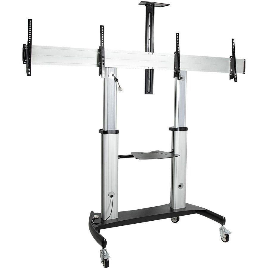 Startech.Com Dual Tv Cart For 37-60In Vesa Tvs Up To 110Lb/50Kg Each - Height Adjustable Tv Mount, Mobile Display Cart W/ Equipment Shelves - Rolling Tv Cart On Wheels - Rolling Tv Stand