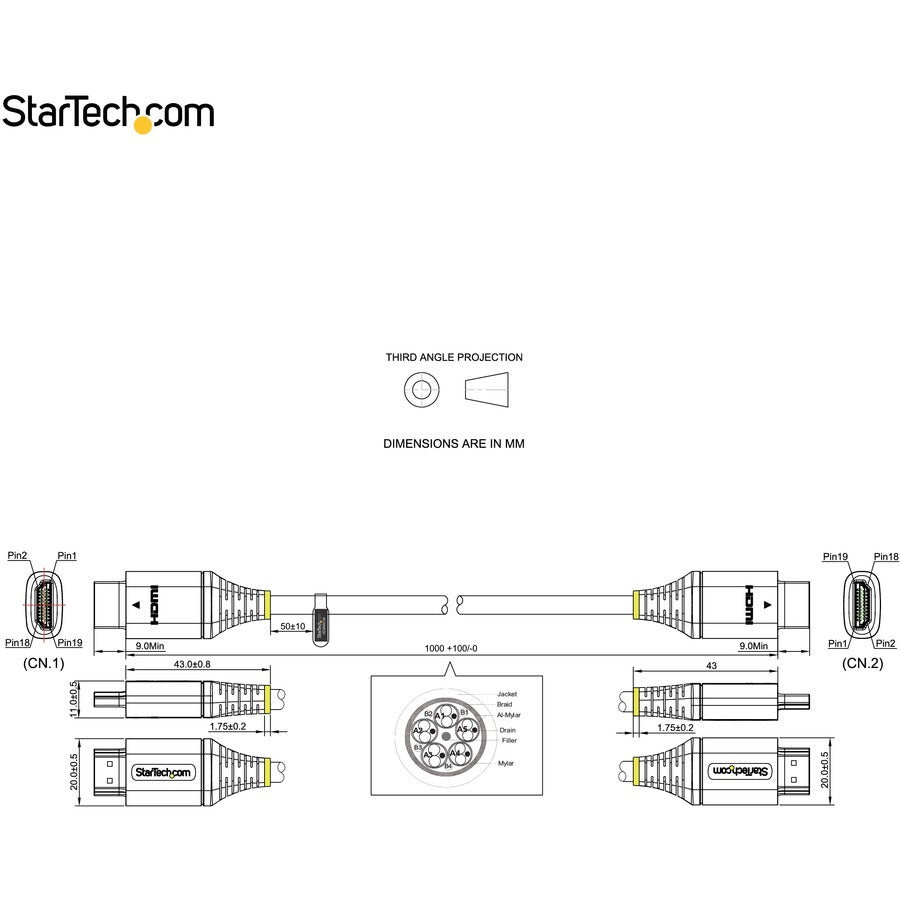 Startech.Com Hdmmv1M Hdmi Cable 1 M Hdmi Type A (Standard) Black, Grey