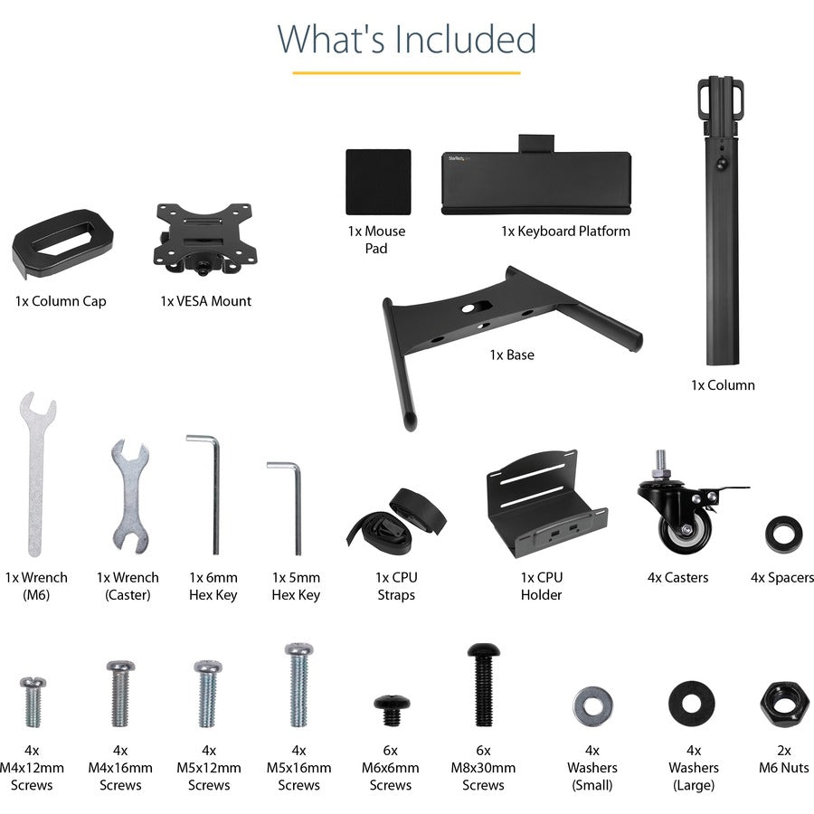 Startech.Com Mobile Workstation Cart With Monitor Mount, Cpu/Pc Holder, Keyboard Tray - Ergonomic