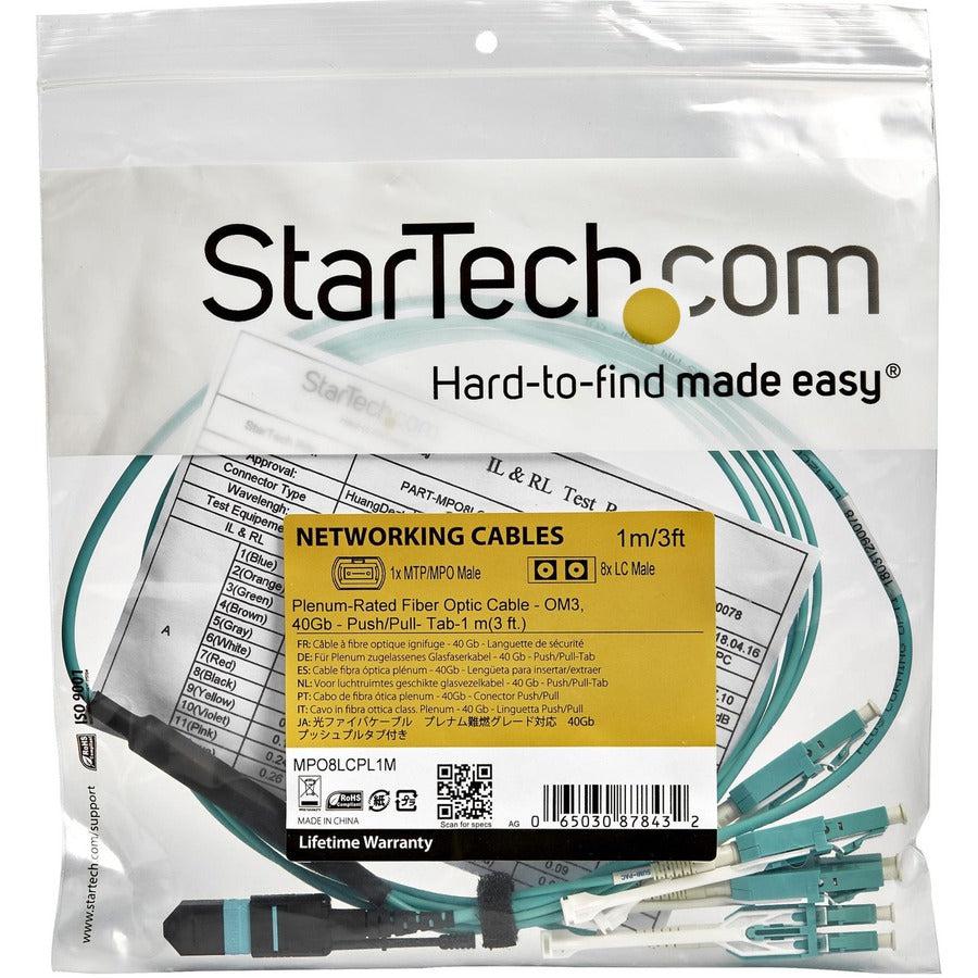 Startech.Com Mpo/Mtp To Lc Breakout Cable - Plenum-Rated - Om3, 40Gb - Push/Pull-Tab - 3 M (10 Ft.)