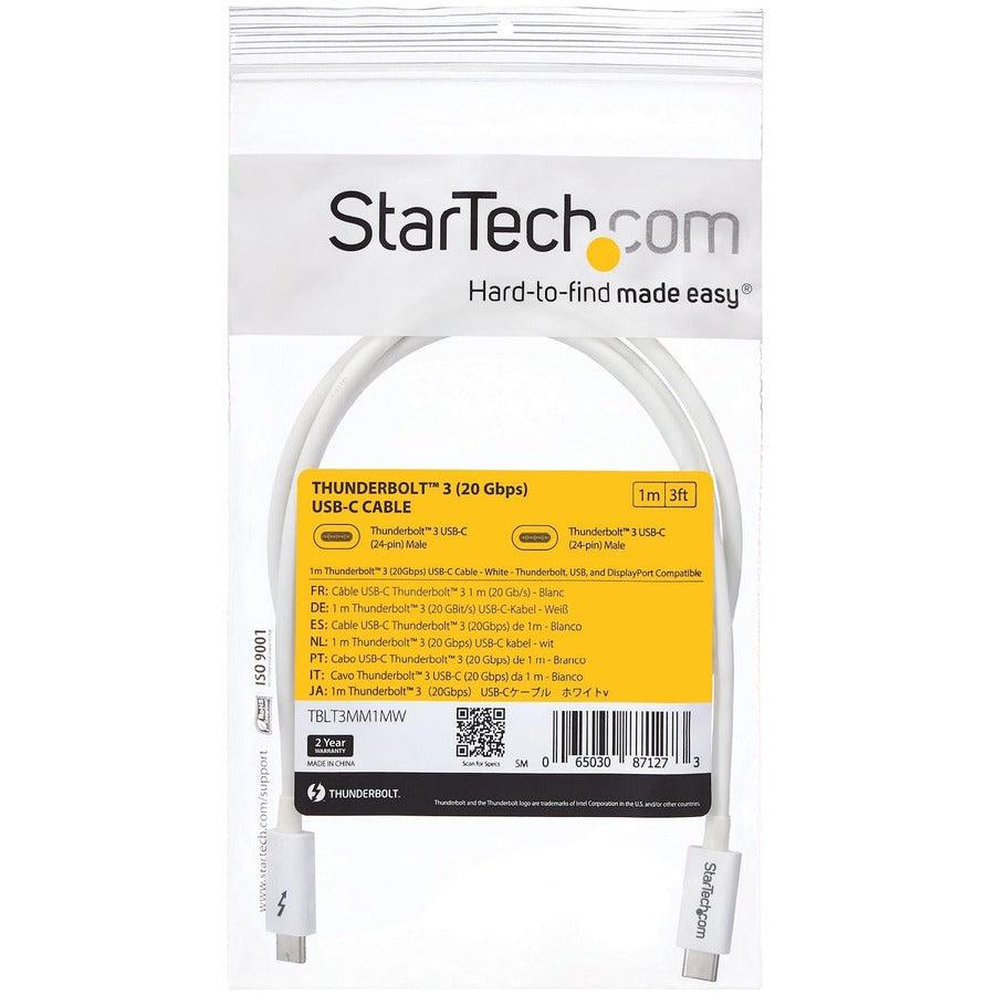Startech.Com Thunderbolt 3 Cable - 20Gbps - 1M - White - Thunderbolt, Usb, And Displayport Compatible