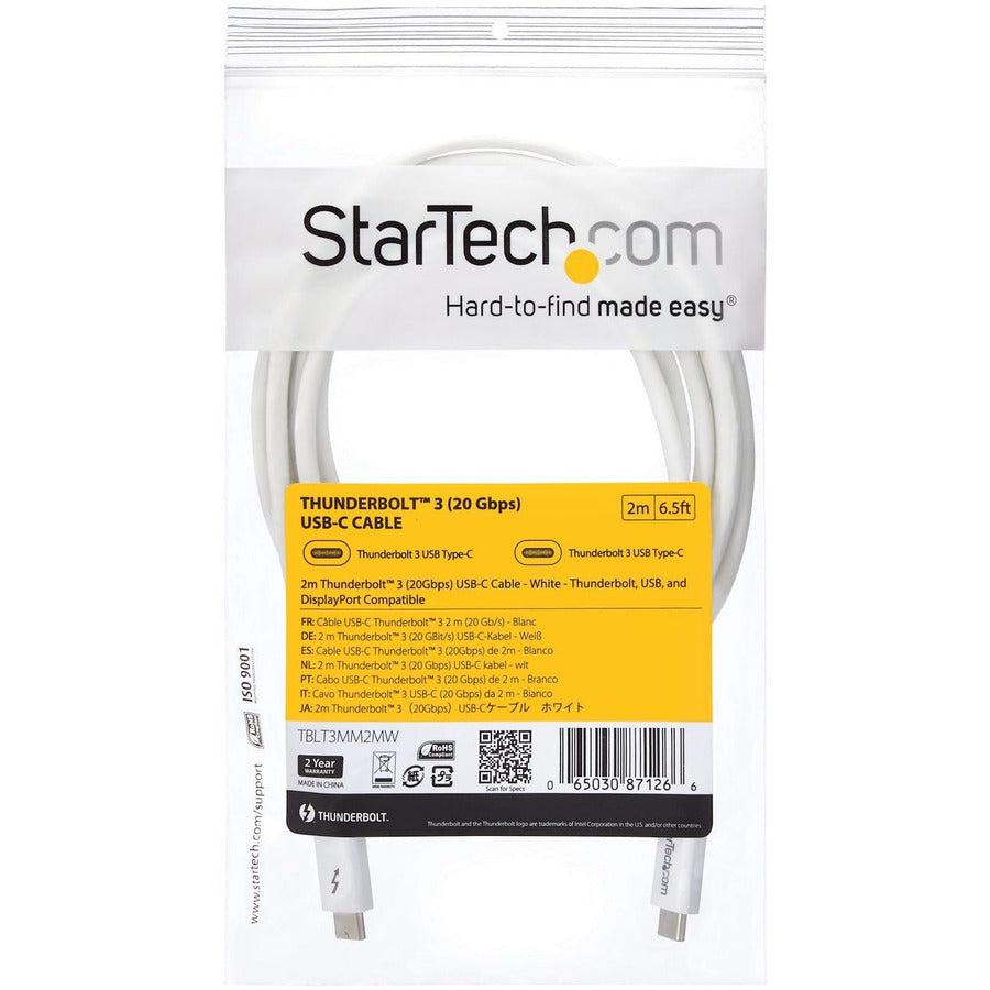 Startech.Com Thunderbolt 3 Cable - 20Gbps - 2M - White - Thunderbolt, Usb, And Displayport Compatible