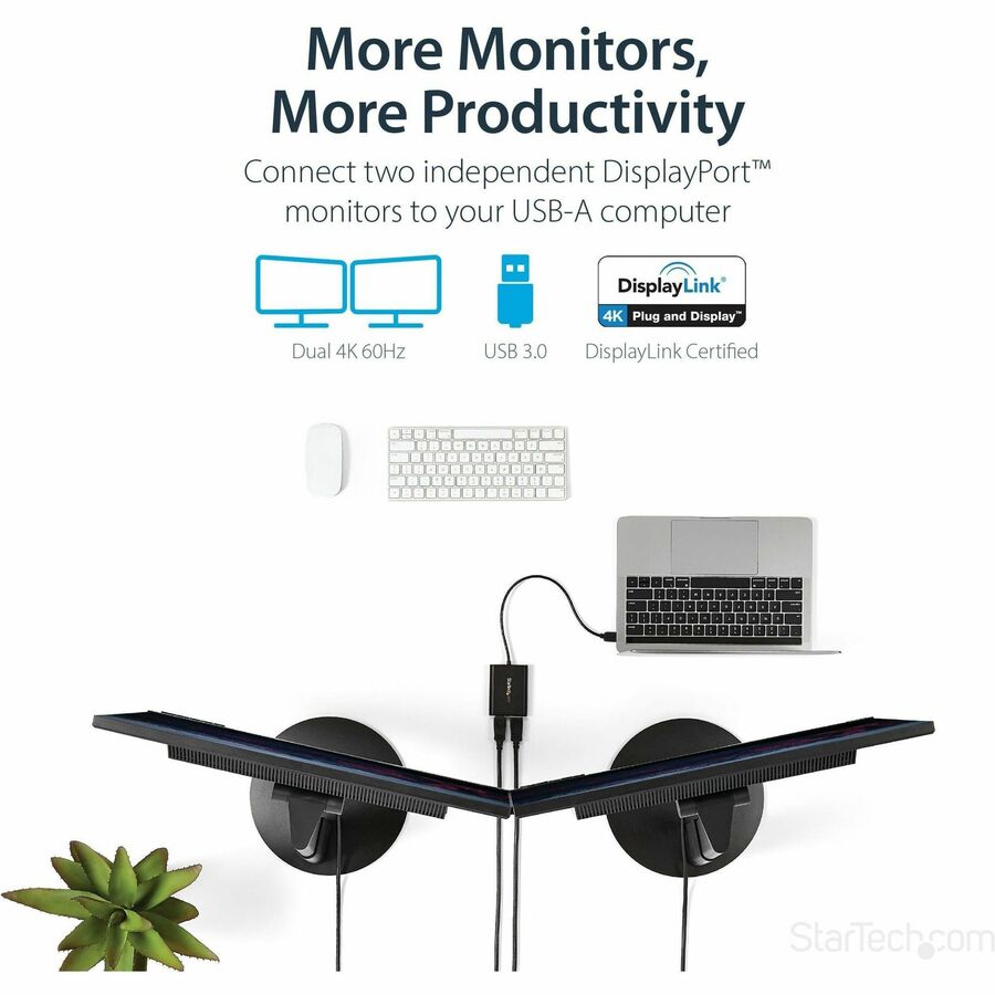 Startech.Com Usb 3.0 To Dual Displayport Adapter 4K 60Hz, Displaylink Certified, Video Converter With External Graphics Card, Mac & Pc, Limited Stock, See Similar Item Usba2Dpgb