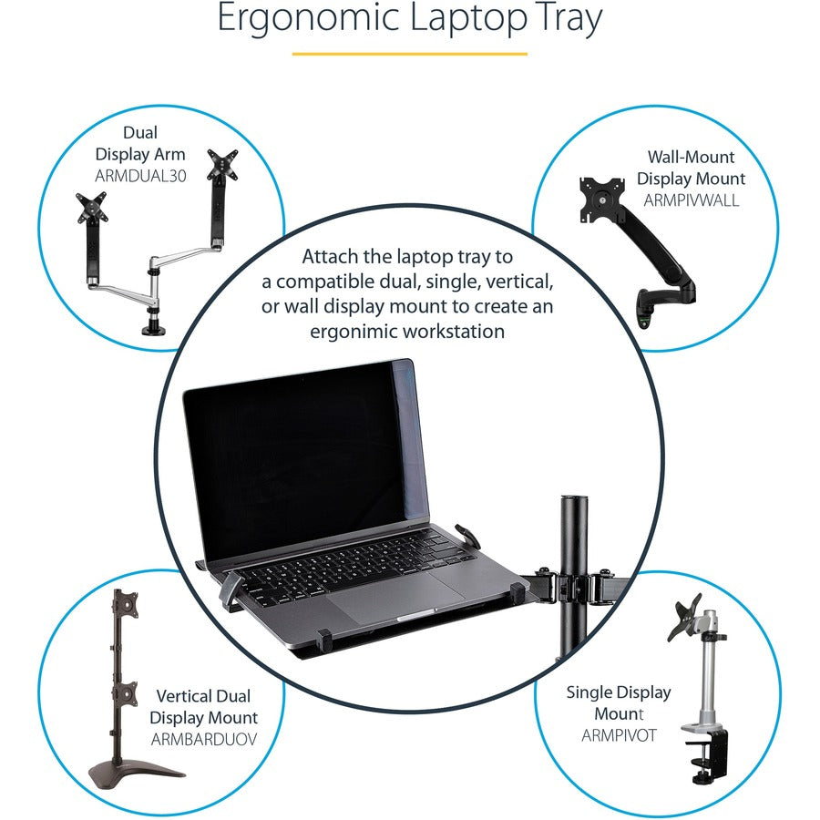 Startech.Com Vesa Laptop Tray - Adjustable Monitor Arm Laptop Tray Secures Notebooks (4.5Kg / 9.9Lb) - 75X75 & 100X100 Vesa Mount Holes - Ventilated - For Monitor Desk Mounts/Stands