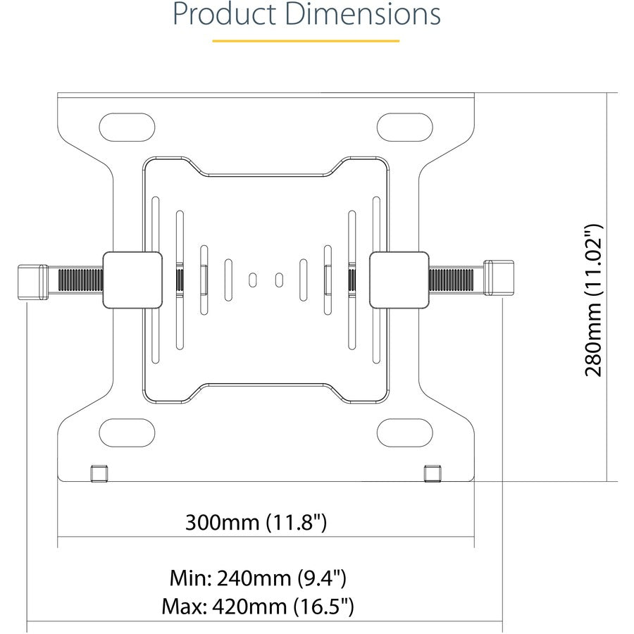 Startech.Com Vesa Laptop Tray - Adjustable Monitor Arm Laptop Tray Secures Notebooks (4.5Kg / 9.9Lb) - 75X75 & 100X100 Vesa Mount Holes - Ventilated - For Monitor Desk Mounts/Stands