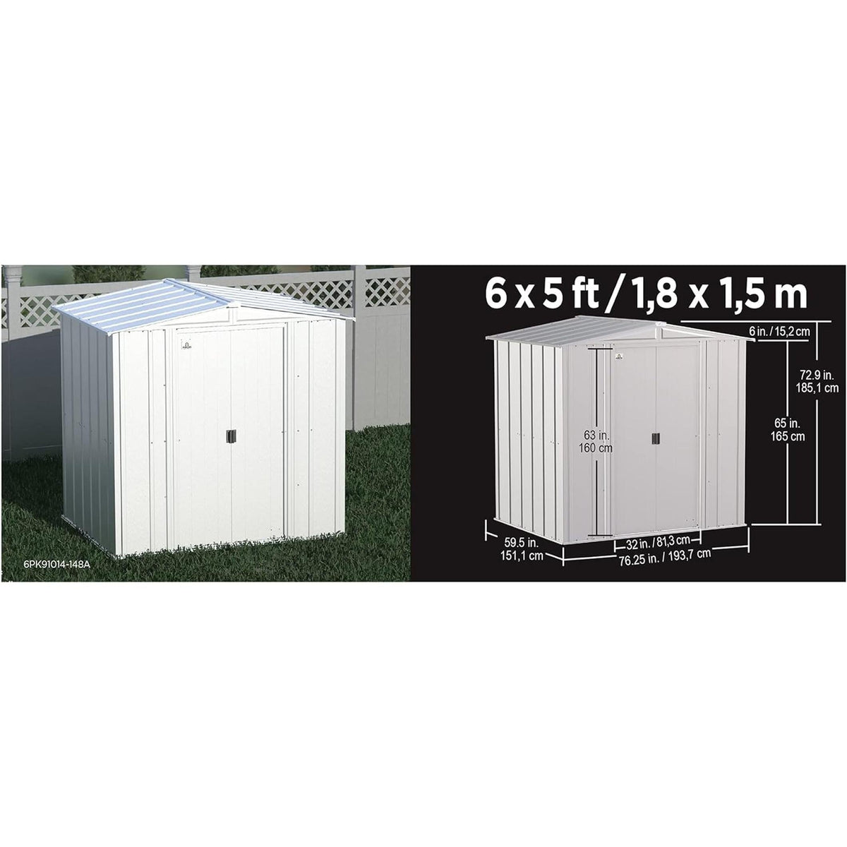 Steel Storage Shed 6x5 Flute Grey Outdoor Garden Shed
