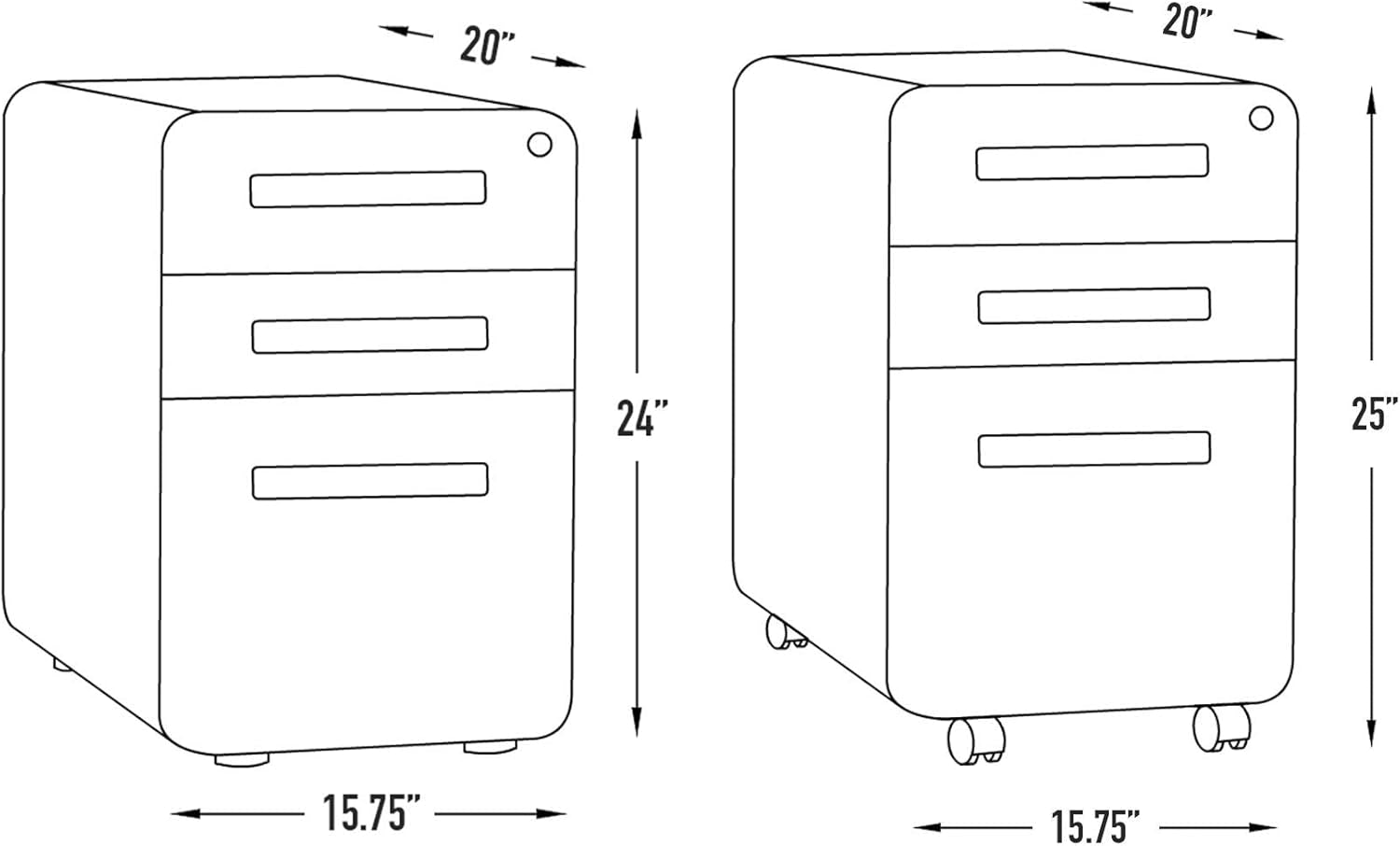 Stockpile 3 Drawer File Cabinet Lock Under Desk Metal