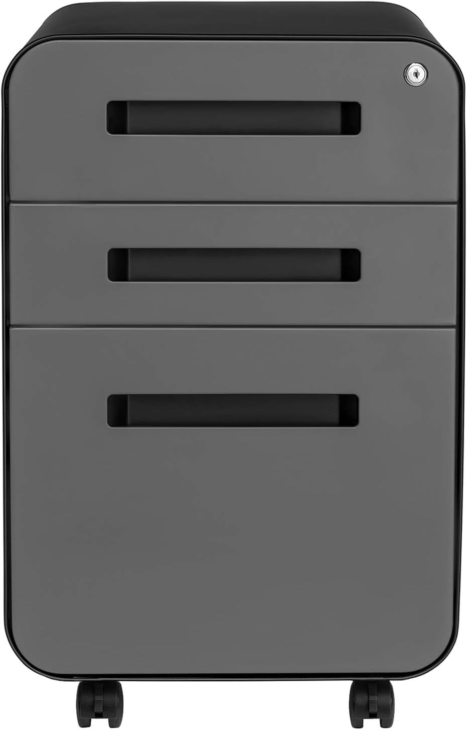 Stockpile 3 Drawer Locking Metal File Cabinet Under Desk Black Grey