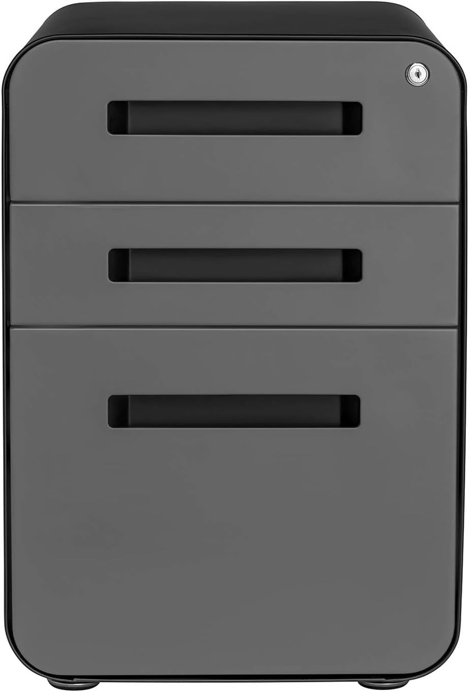 Stockpile 3 Drawer Locking Metal File Cabinet Under Desk Black Grey