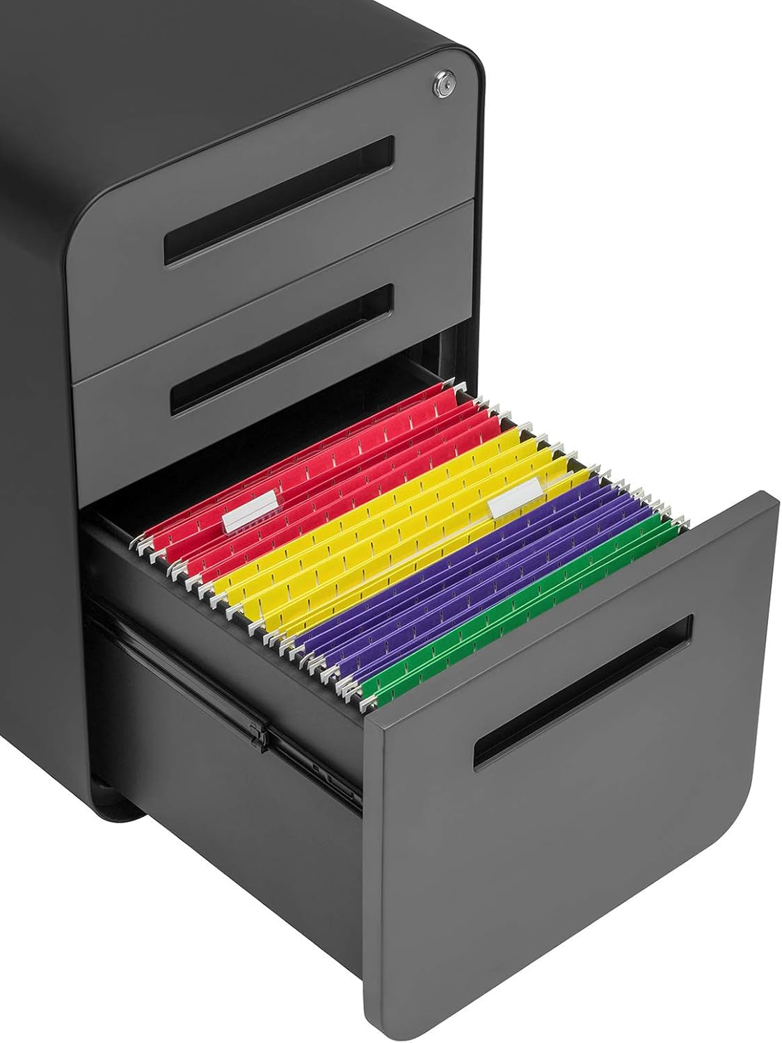 Stockpile 3 Drawer Locking Metal File Cabinet Under Desk Black Grey