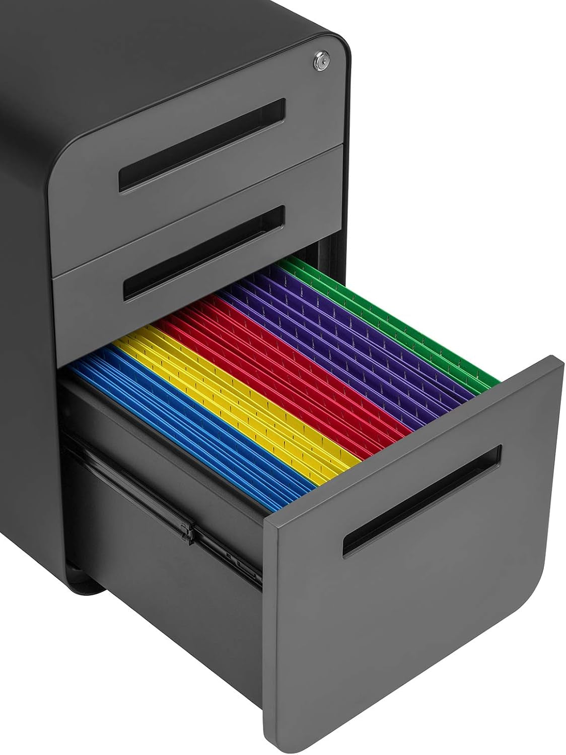 Stockpile 3 Drawer Locking Metal File Cabinet Under Desk Black Grey