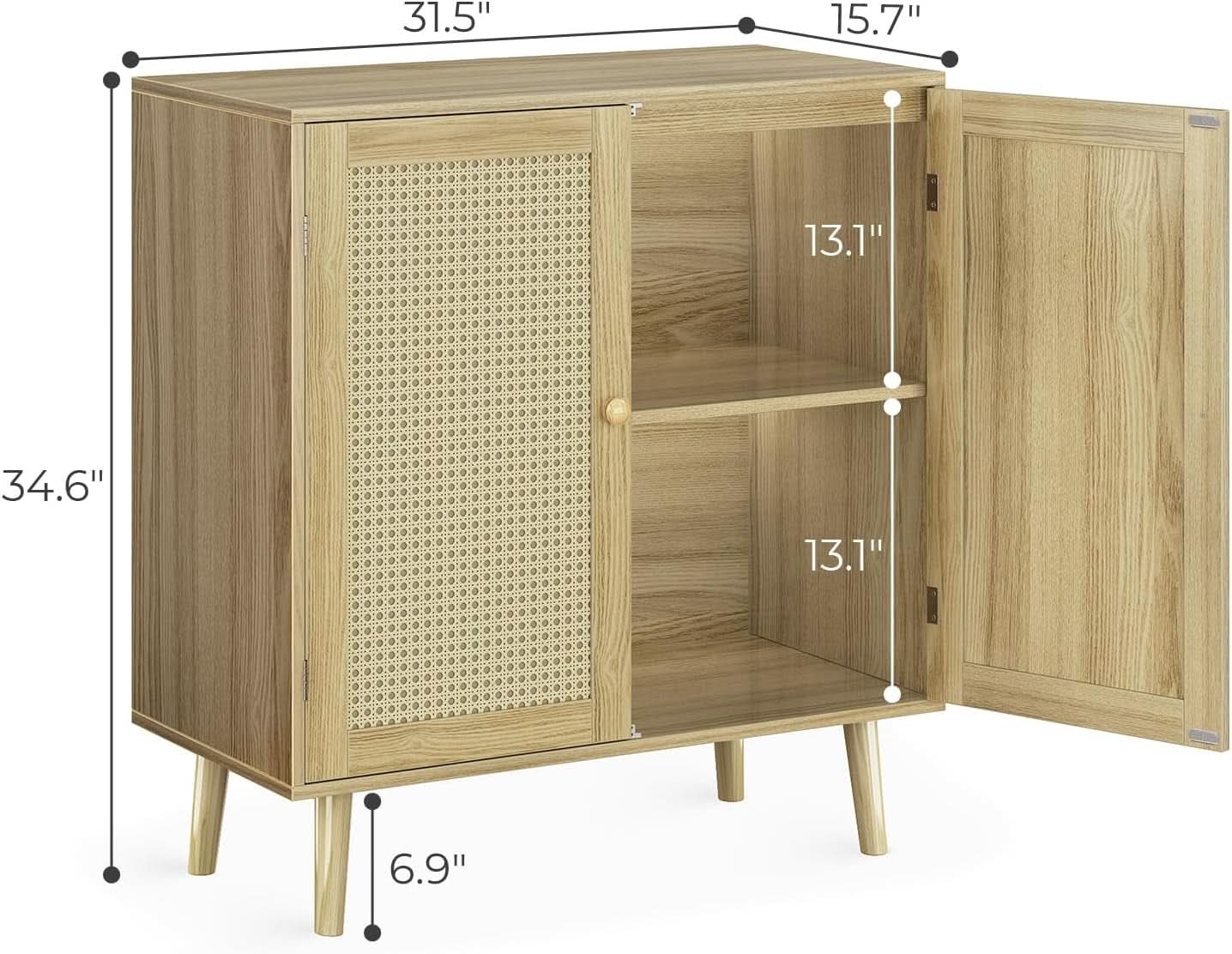 Storage Buffet Cabinet With Rattan Doors And Natural Finish