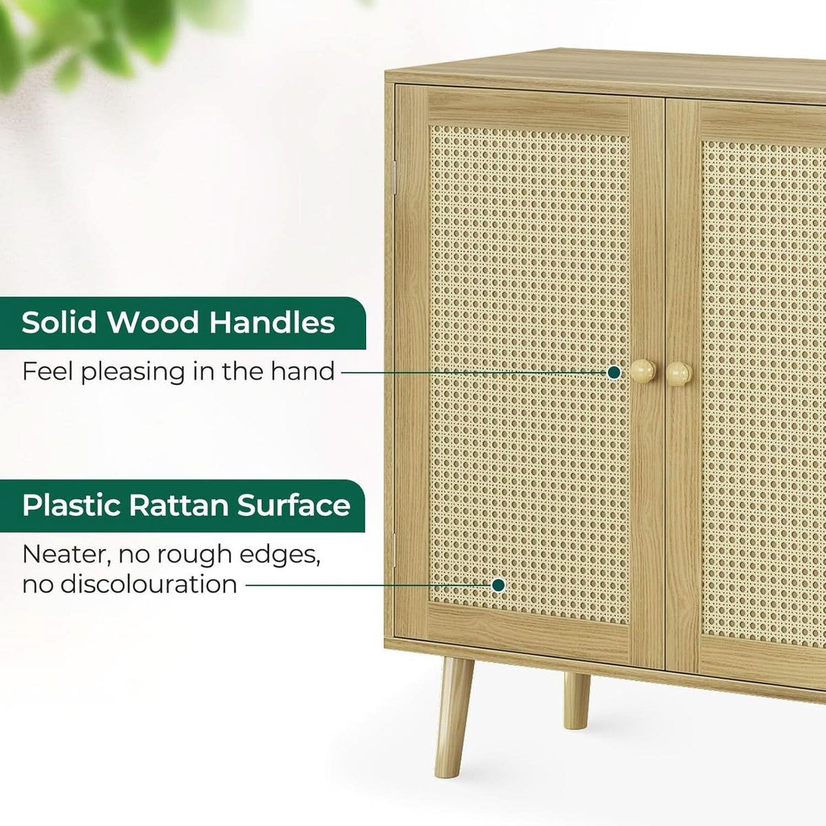 Storage Buffet Cabinet With Rattan Doors And Natural Finish