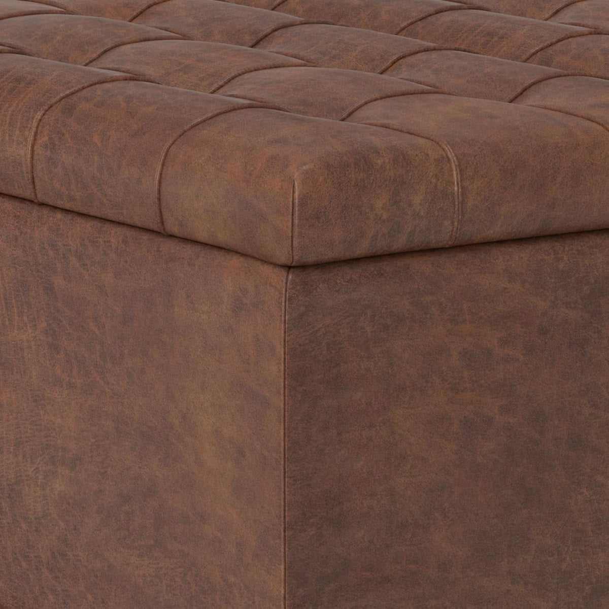 Storage Ottoman 30 Inch Distressed Saddle Brown Leatherette