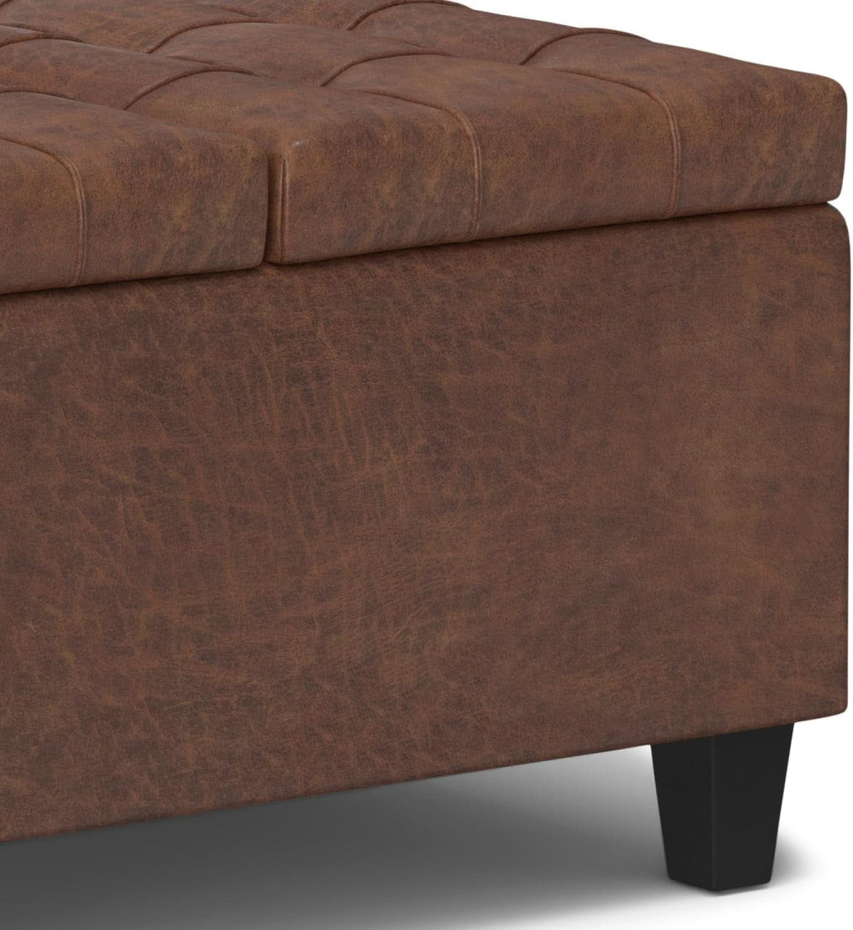 Storage Ottoman 30 Inch Distressed Saddle Brown Leatherette