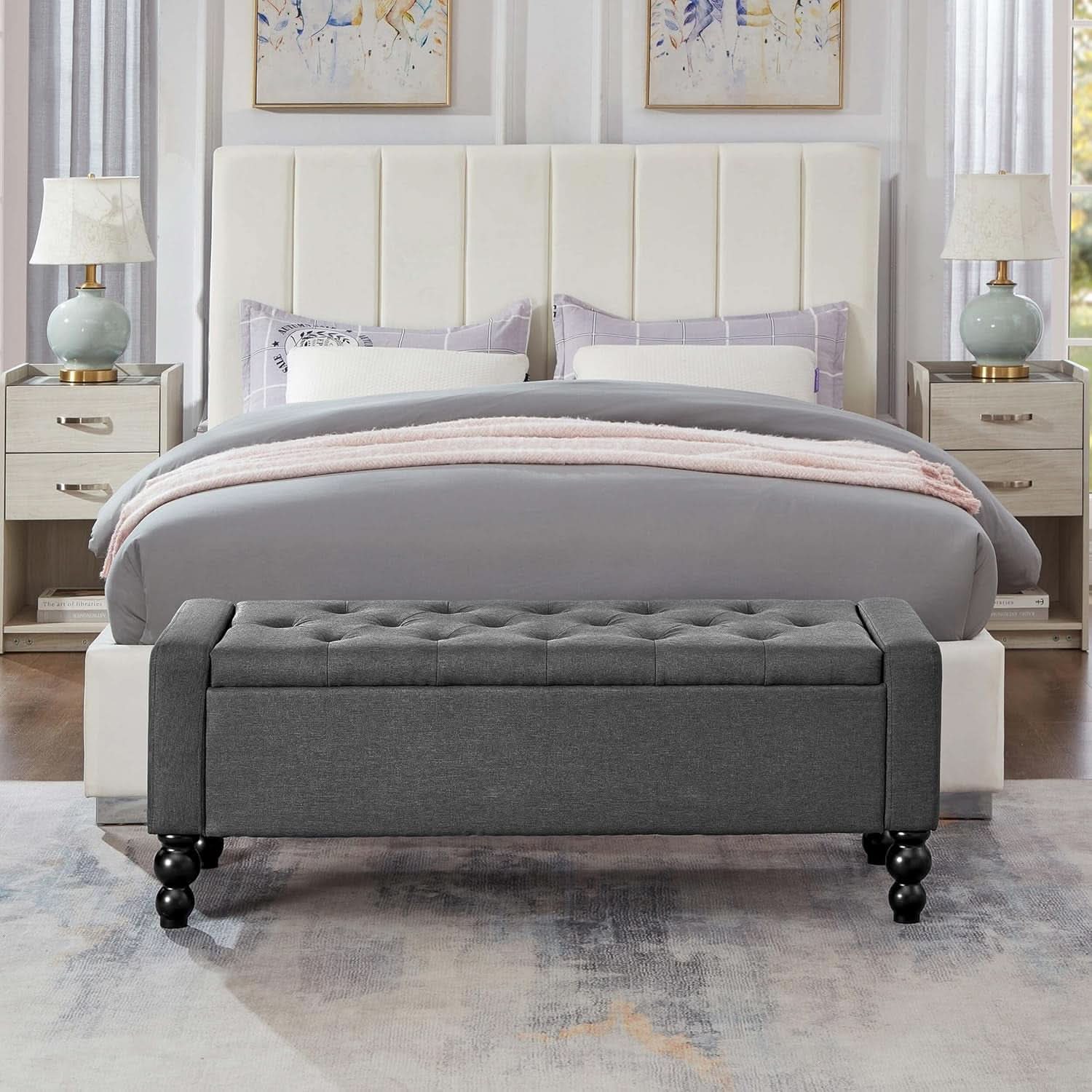 Storage Ottoman Bench Featuring Dual Safety Hinges