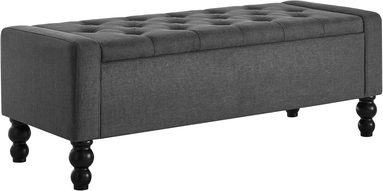 Storage Ottoman Bench Featuring Dual Safety Hinges