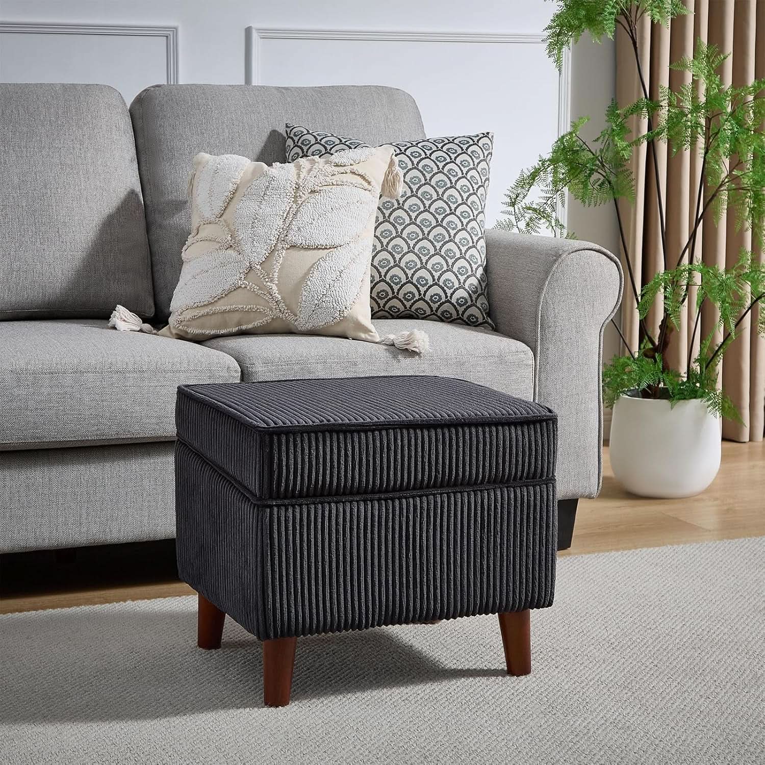 Storage Ottoman With Adjustable Lid Footrest Charcoalgray