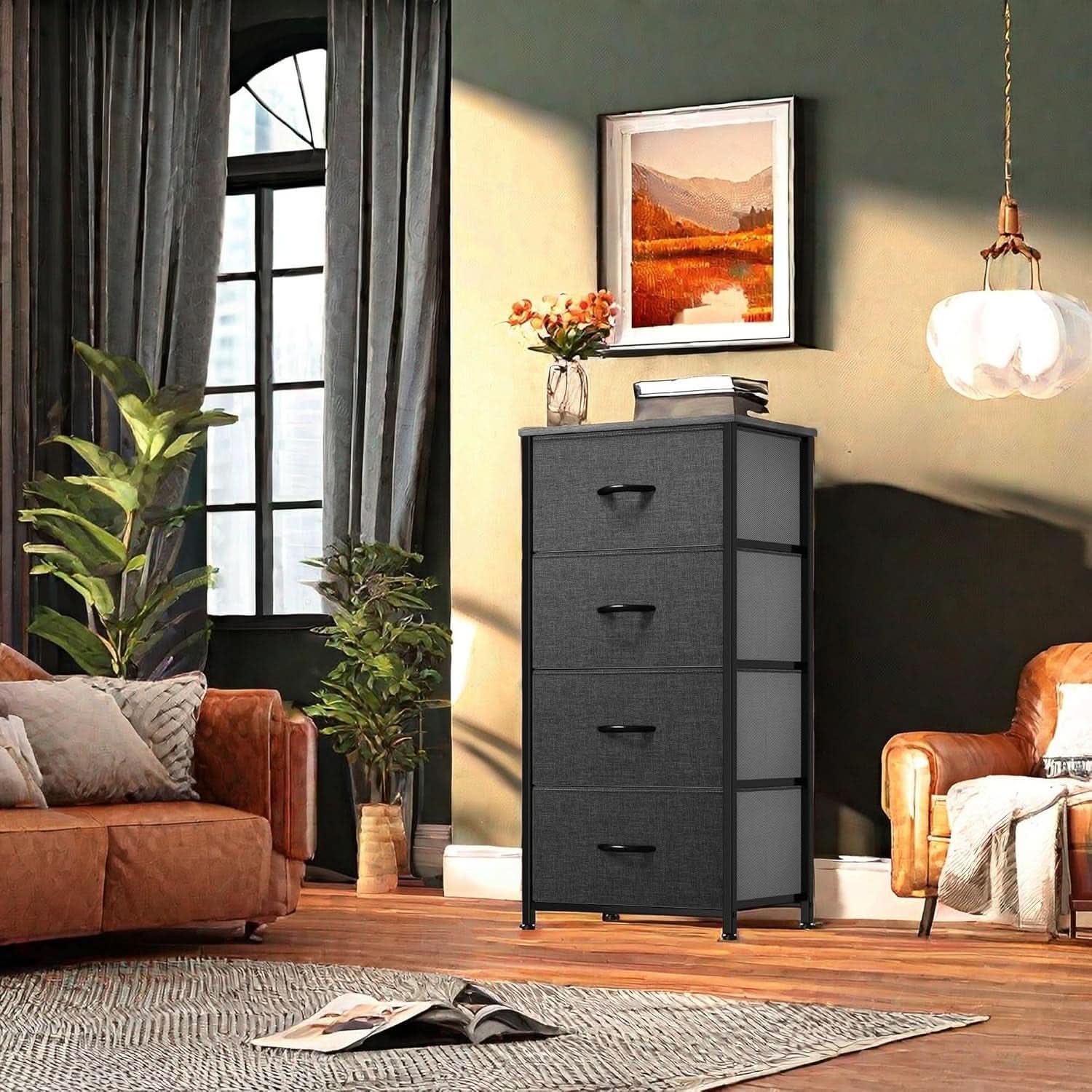 Storage Tower With Four Drawers Fabric Dresser Unit