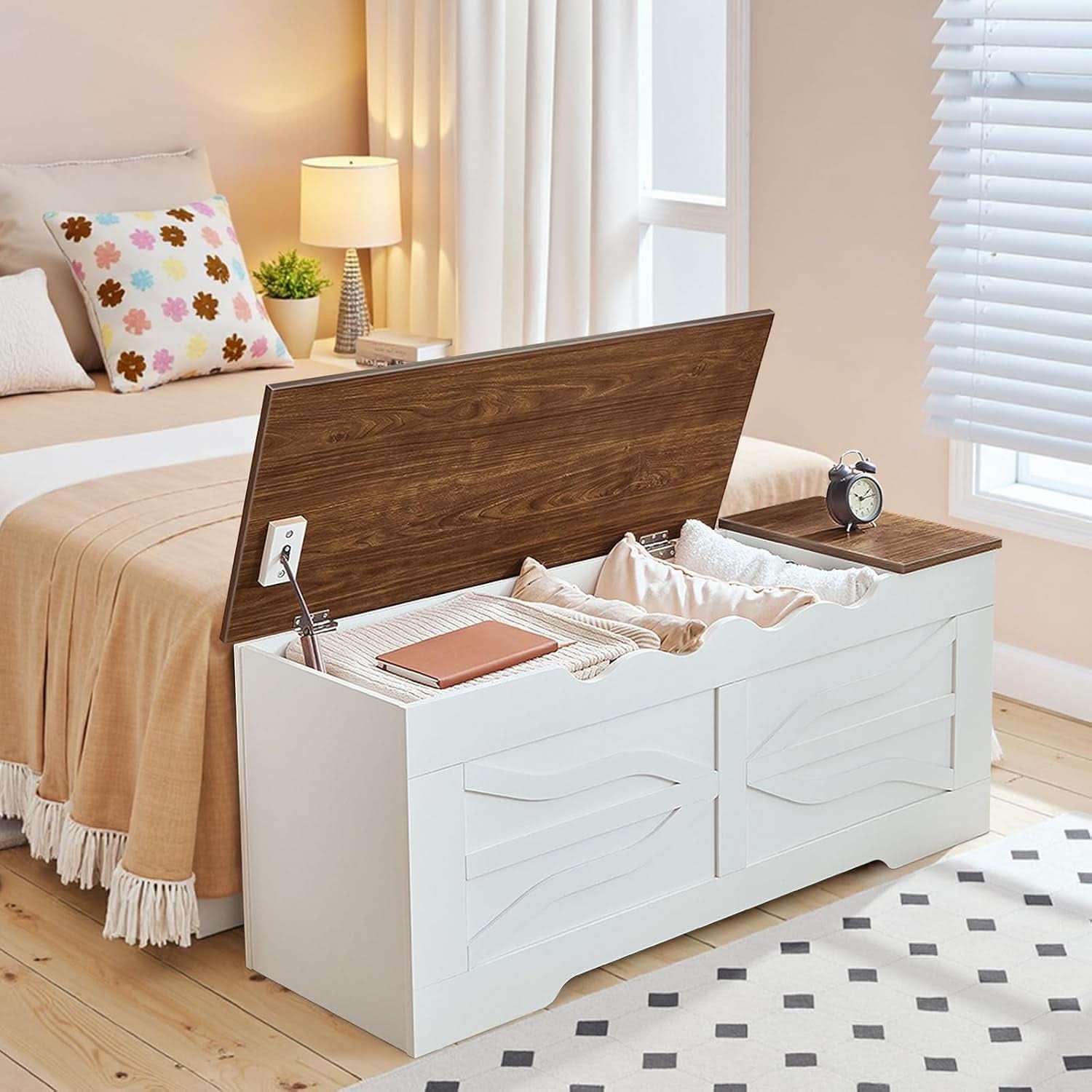 StorageBench 47.2In WhiteWalnut SafetyHinges EntrywayLivingRoom