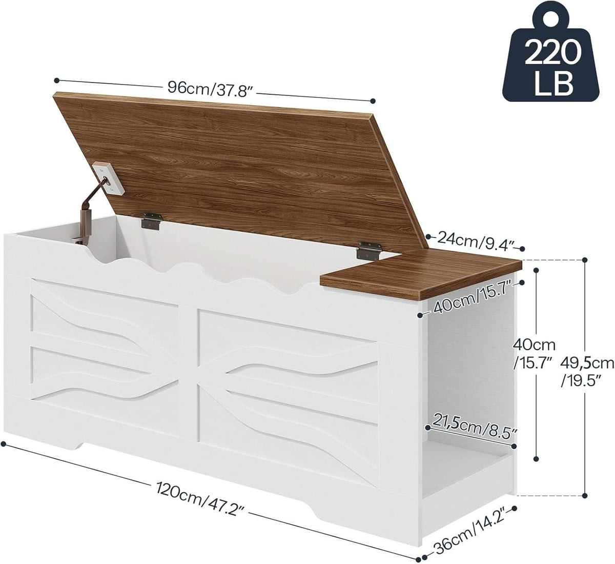 StorageBench 47.2In WhiteWalnut SafetyHinges EntrywayLivingRoom