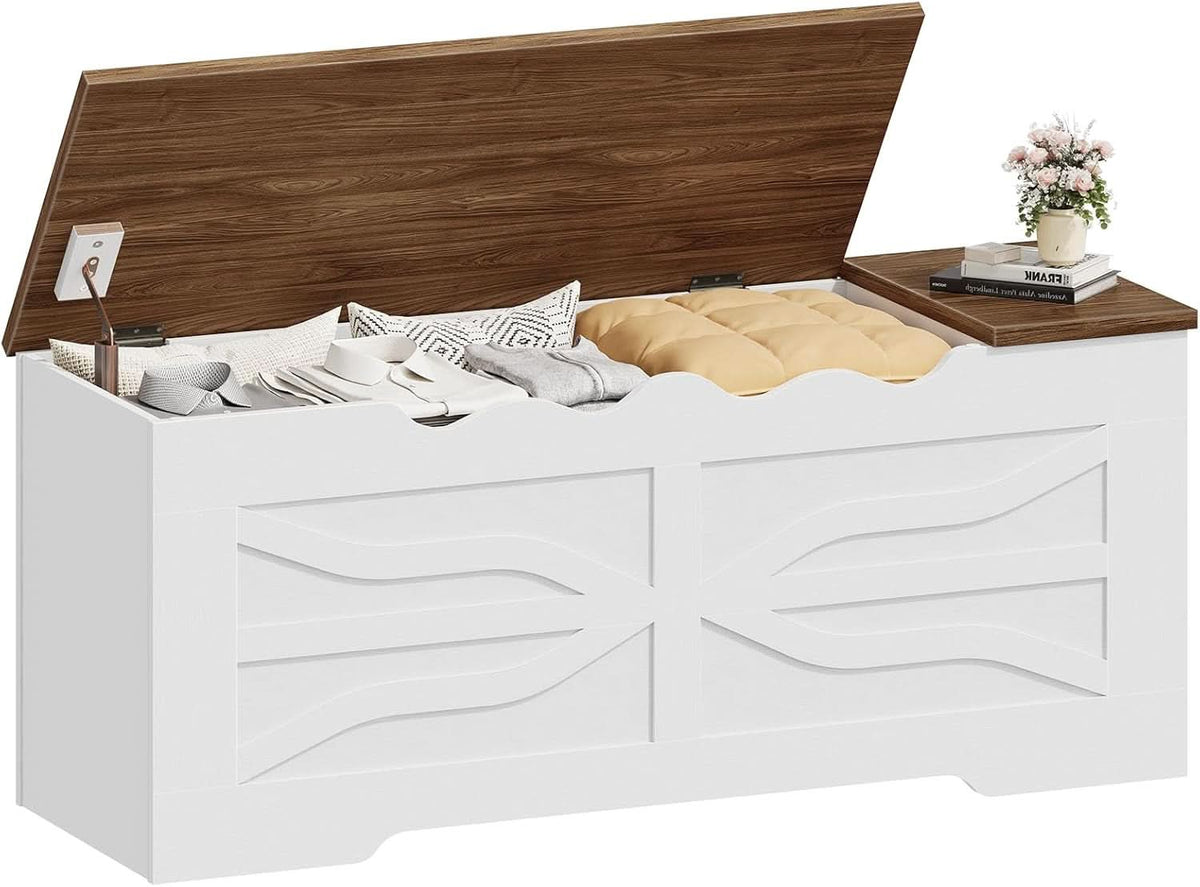 StorageBench 47.2In WhiteWalnut SafetyHinges EntrywayLivingRoom